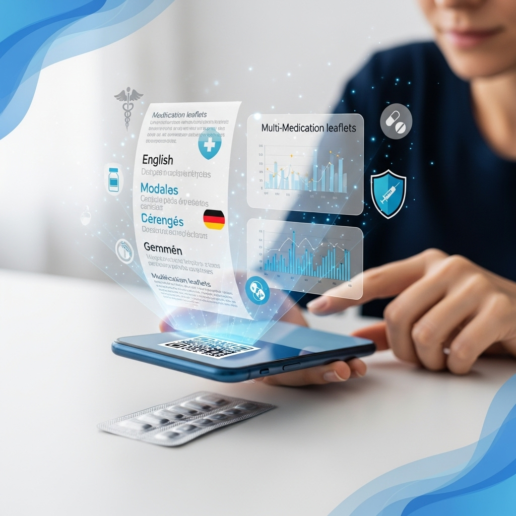 Multi-language digital medication leaflets with analytics and security features